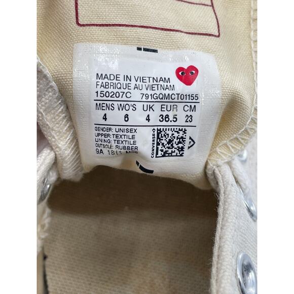 Converse Chuck Taylor Comme des Garcons PLAY Sneakers 150207C size M 4 W 6 Shoes - Picture 16 of 16